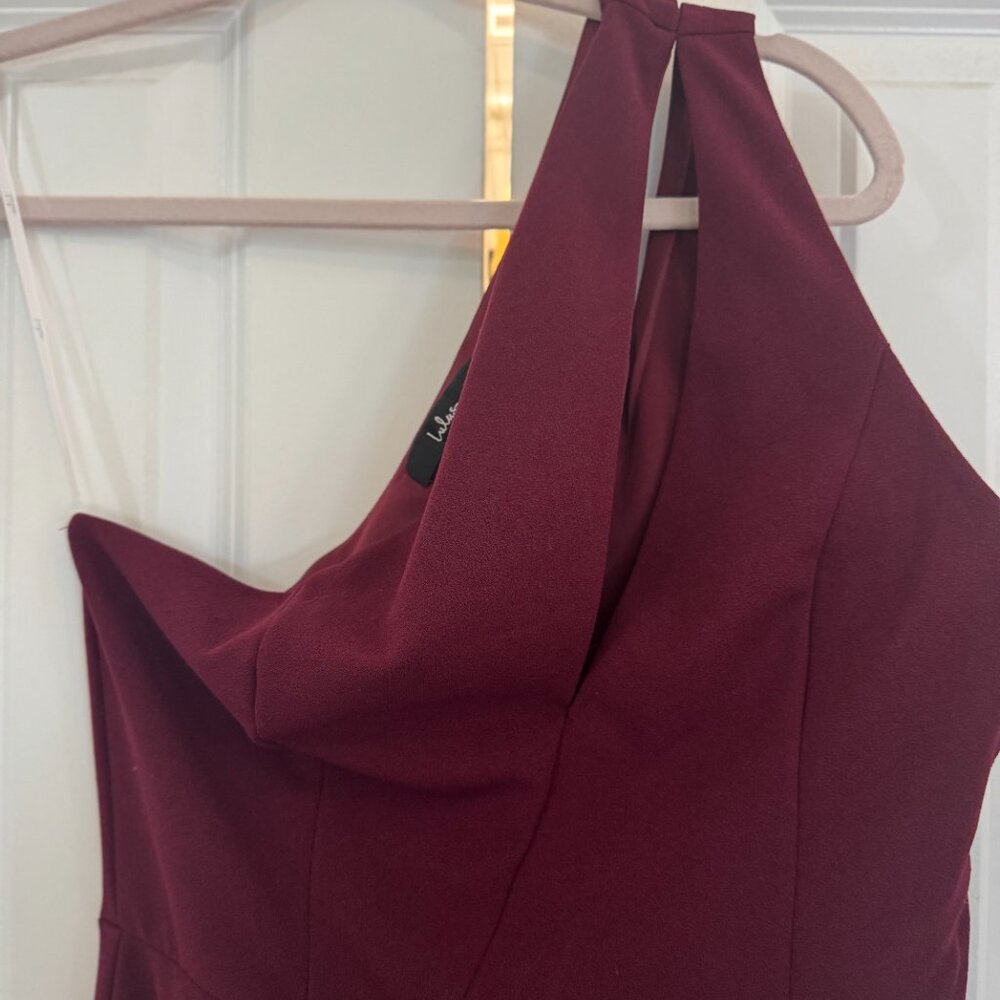 So Flirty Burgundy One-Shoulder Cutout Asymmetrical Dress - Picture 6 of 7